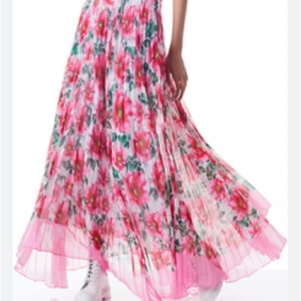 Alice + Olivia Katz Floral Sunburst Pleated Maxi Skirt Size 14 NWT $695